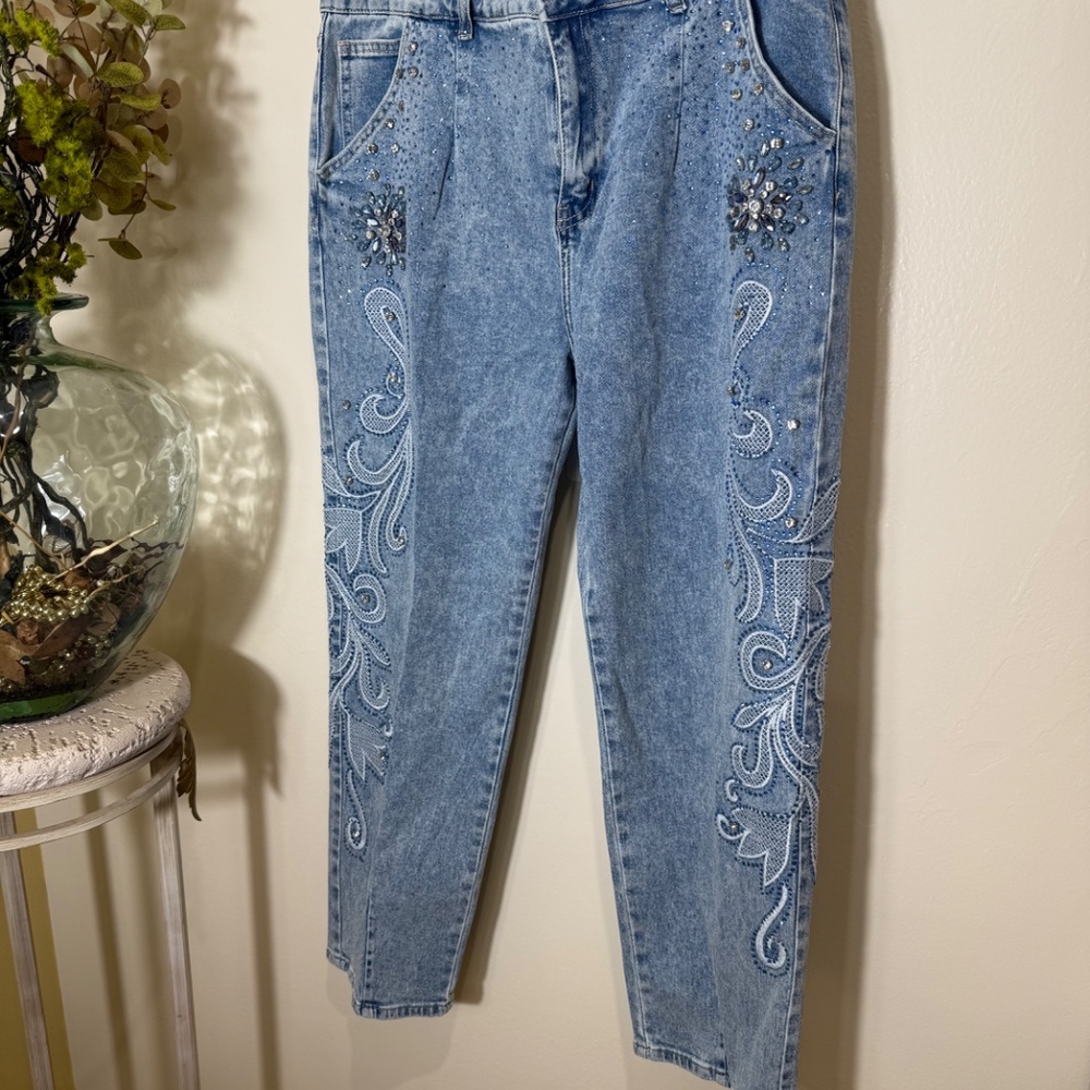 Light Denim Bedazzled Glam Blue Jeans - FINAL SALE.